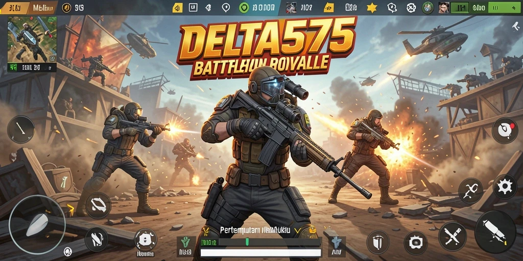 Tangkapan layar menampilkan aksi intens gameplay DELTA575.