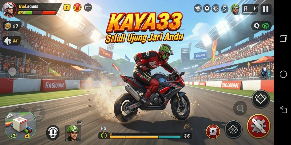 Gameplay mendebarkan KAYA33 dengan mobil balap yang cepat.