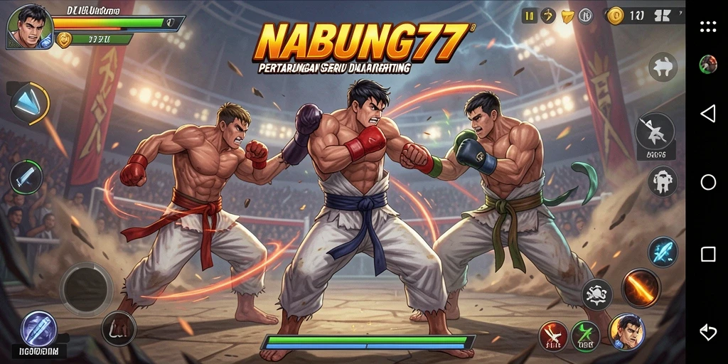 Screenshot NABUNG77 menampilkan aksi pertarungan yang intens dan karakter-karekter yang kuat.