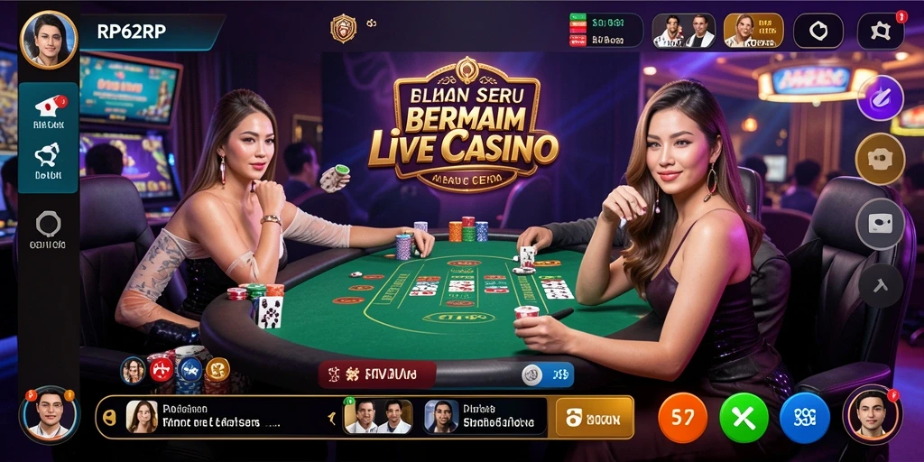 Screenshot RP62RP menampilkan dealer langsung dalam permainan kasino.