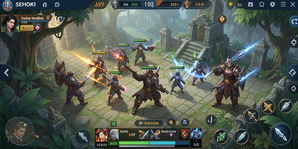 Tampilan gameplay SEHOKI dengan pertempuran strategis yang mendebarkan.