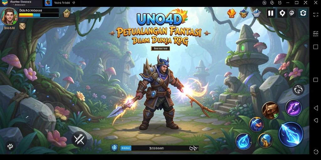 Tangkapan layar utama UNO4D menampilkan aksi pertempuran seru dalam dunia RPG.