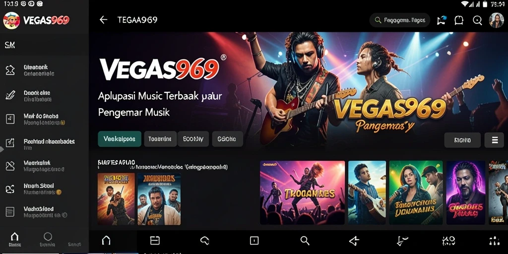 Screenshot utama menunjukan gameplay <strong>VEGAS969</strong> dengan antarmuka menarik dan beragam pilihan musik.